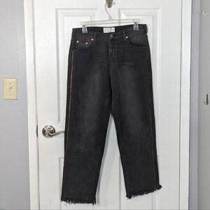 One Teaspoon Side Zipper Trucker Frayed Hem Black Distressed Jeans‎ Size 25
